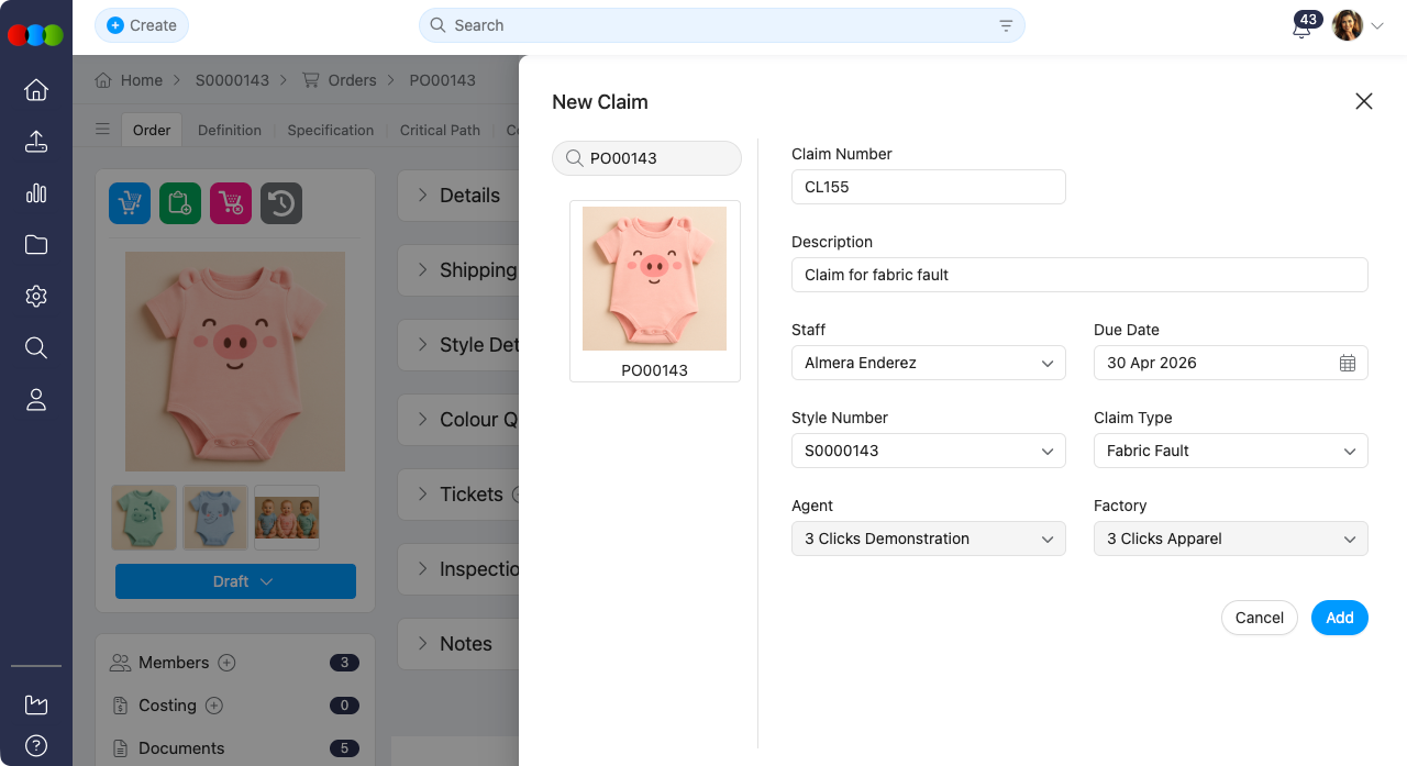 Add Claim from an Order