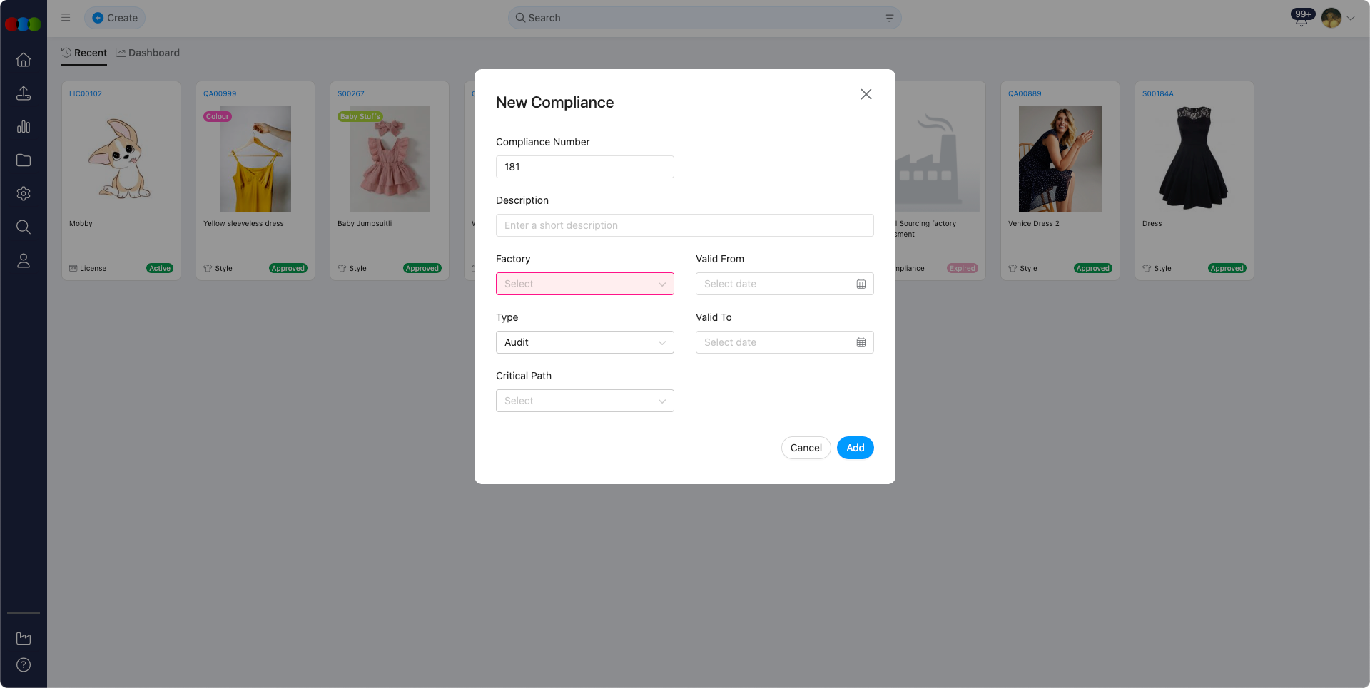 Create compliance record entry point