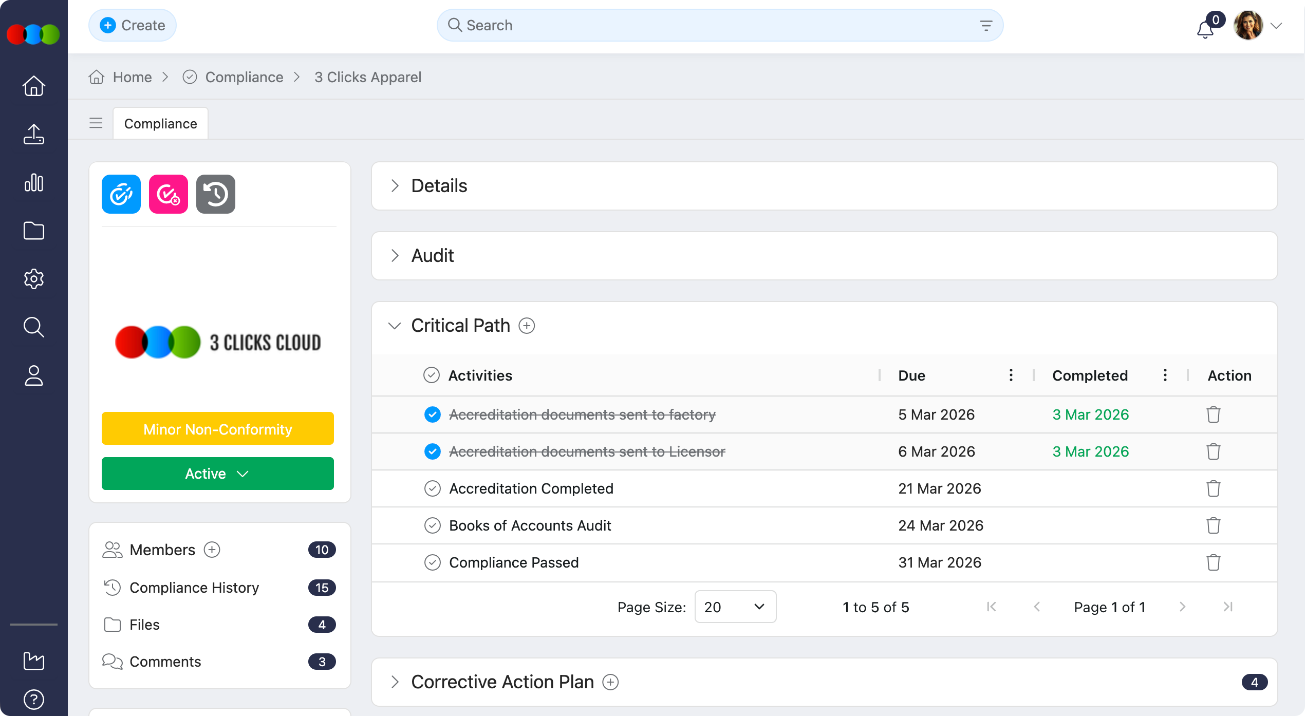 Compliance critical path section