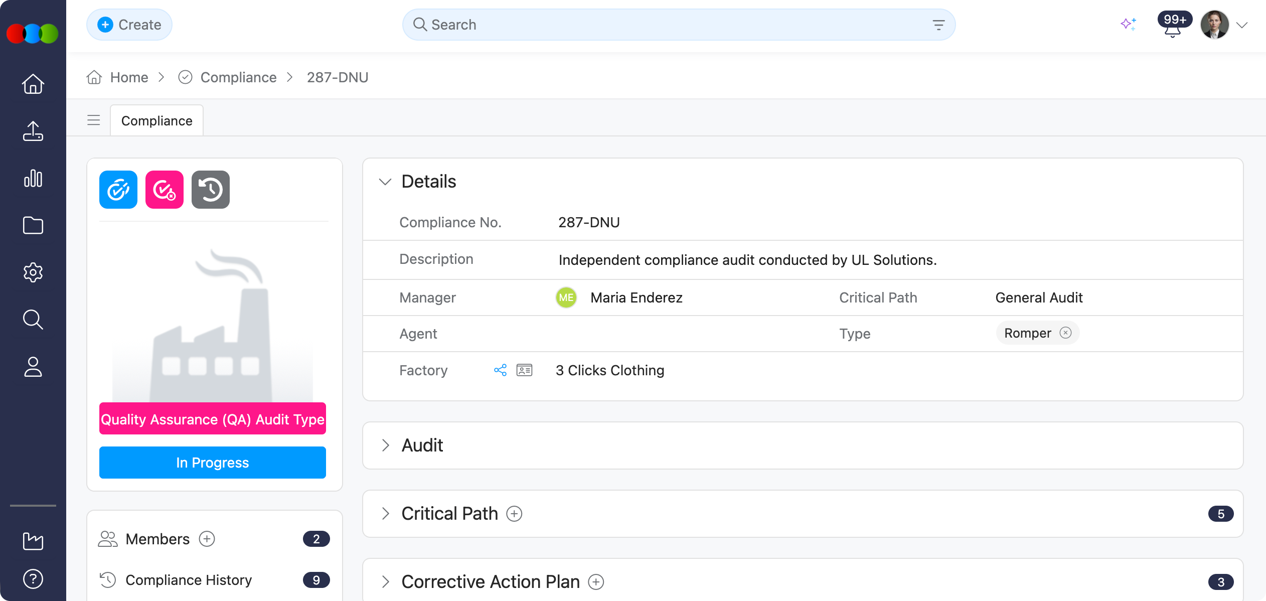 Compliance details section