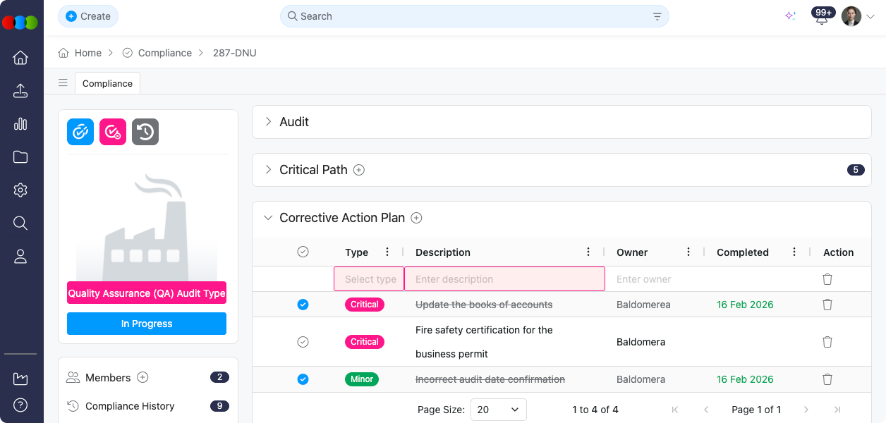 Adding a new Corrective Action Plan