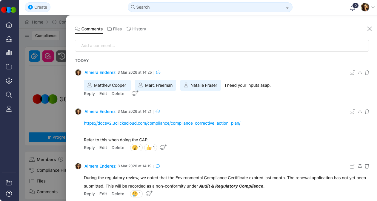 Compliance Comments Section