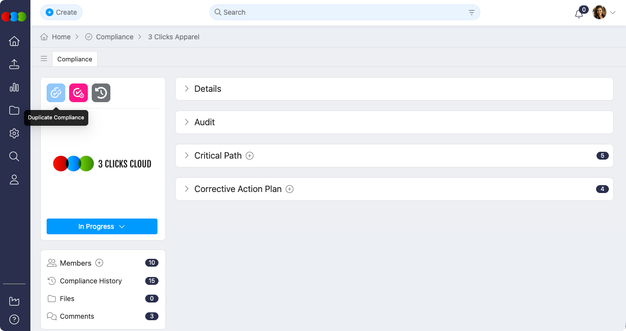 Duplicating a compliance record