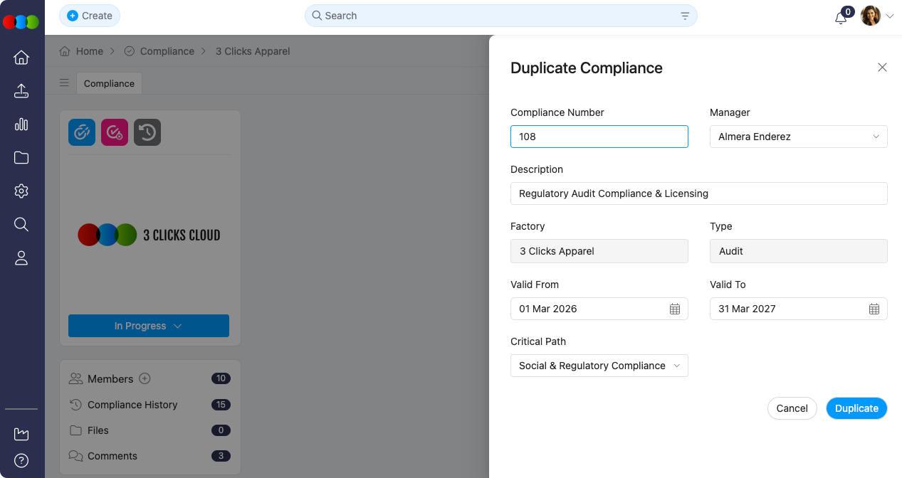 Duplicate compliance pop-up