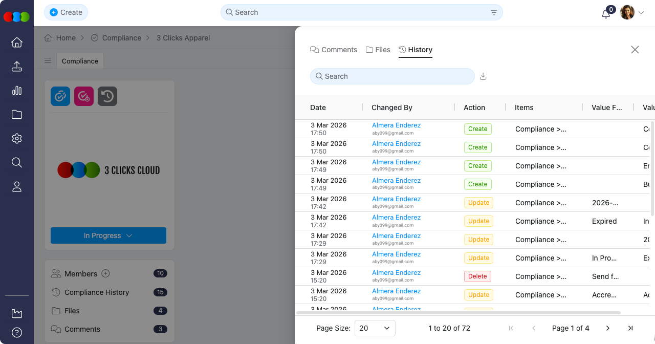Compliance History Log Section