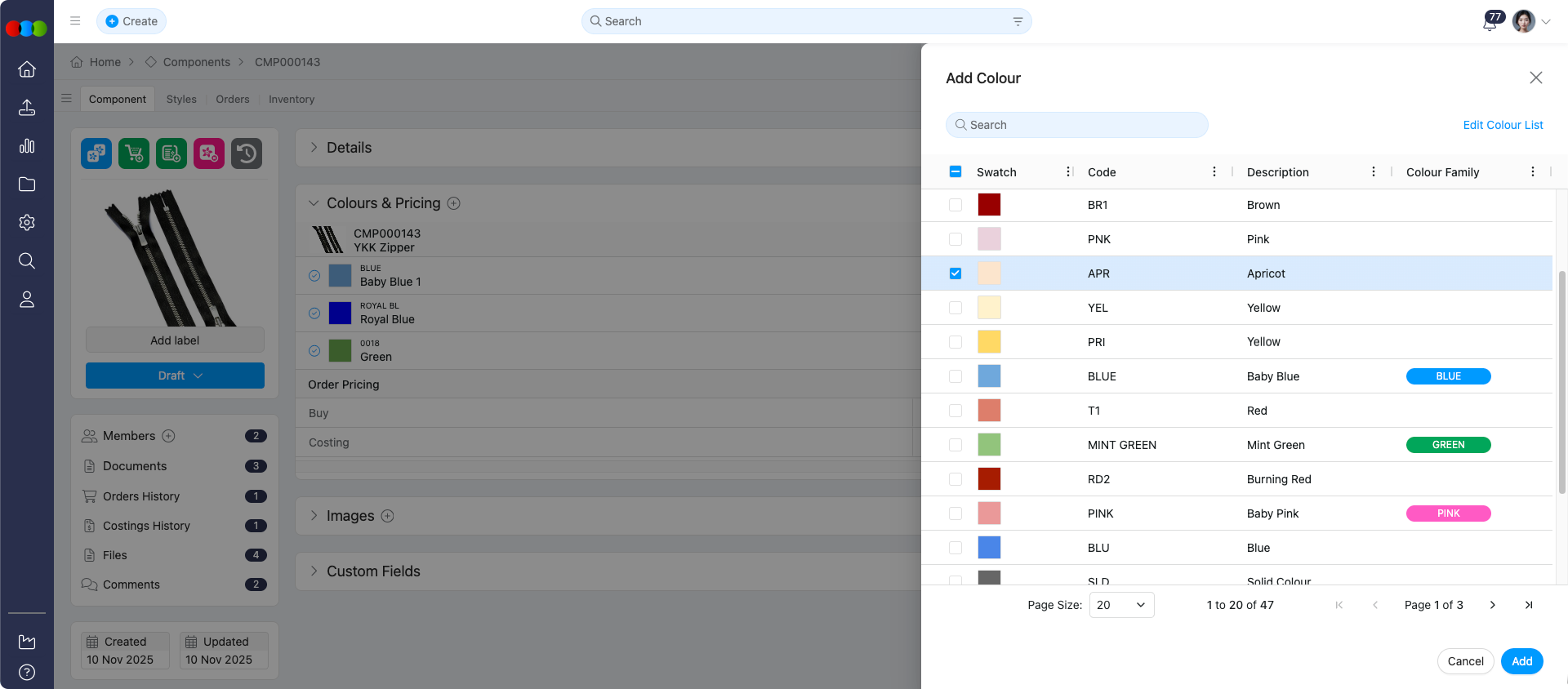 Add Component Colour