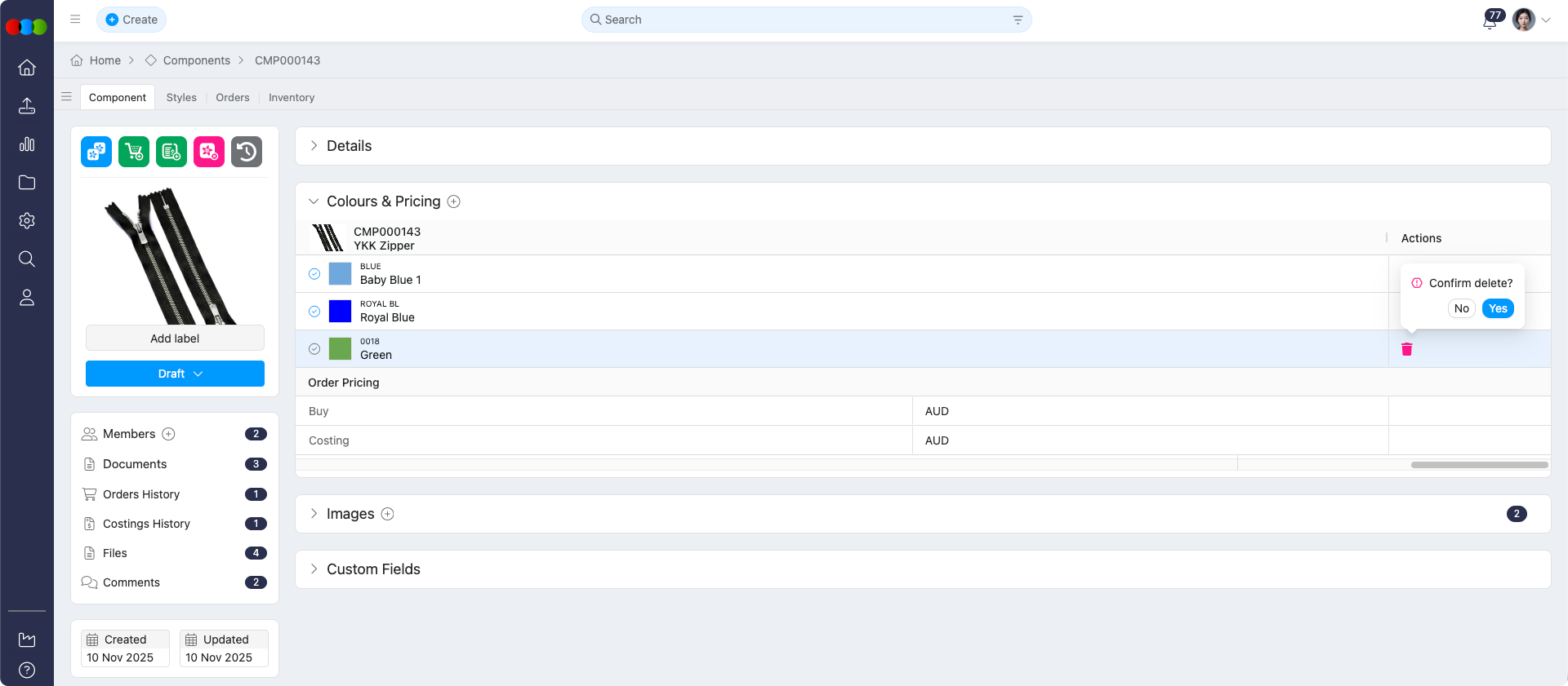 Delete Component Colour