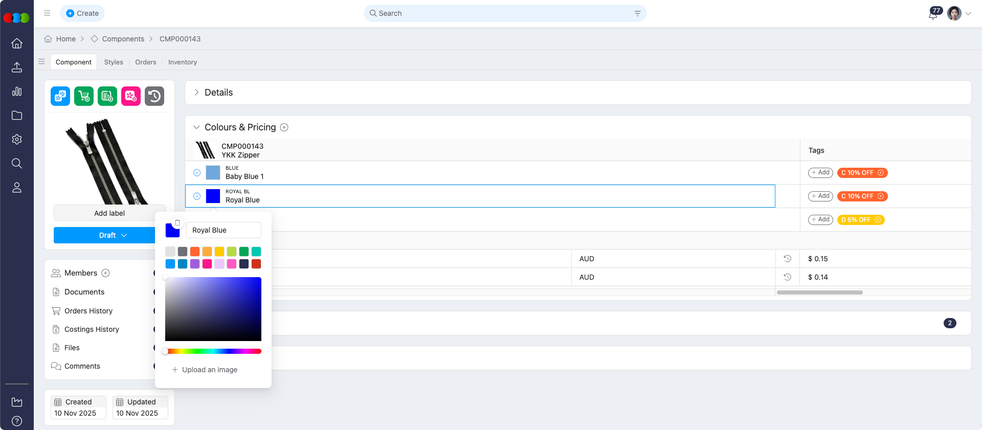 Edit Component Colour