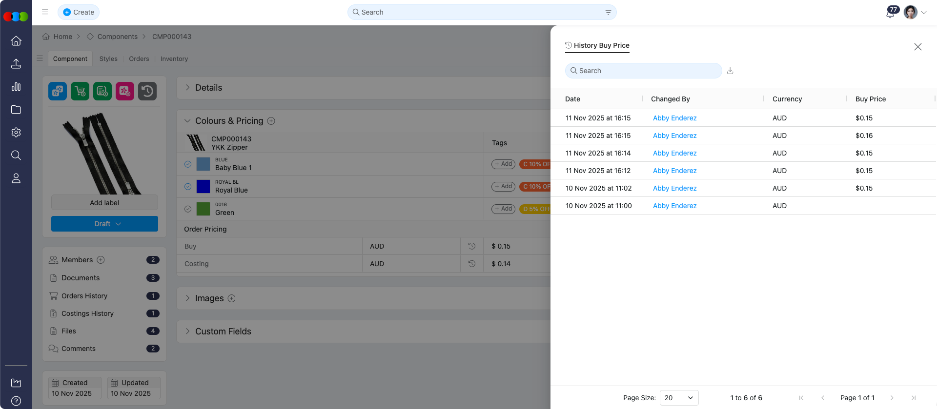 Component Price History