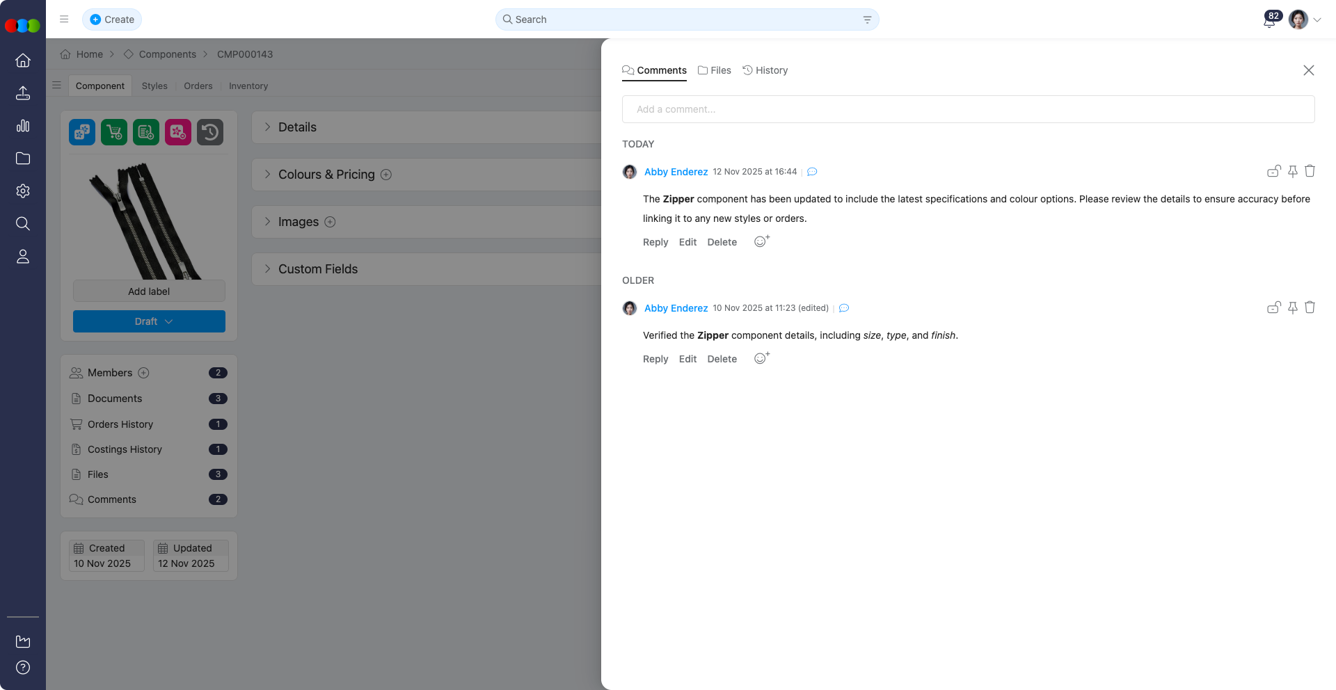 Component Comments View