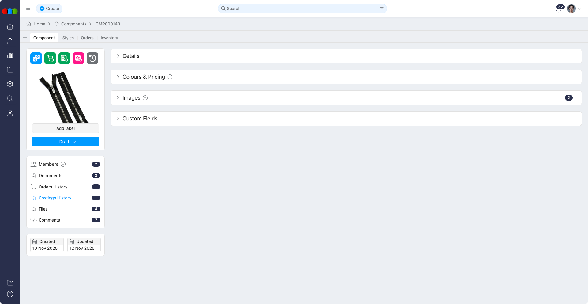 Component Costing History