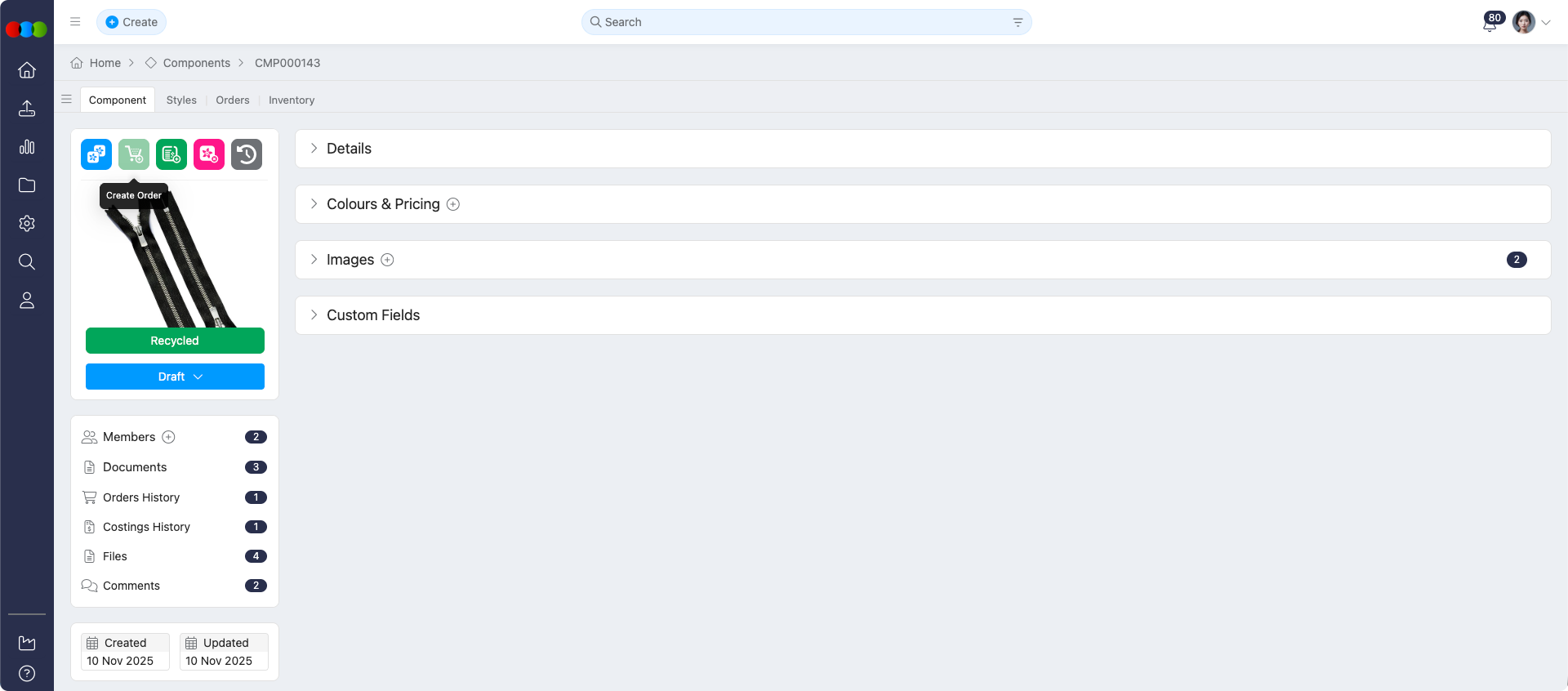 Component Create Order View