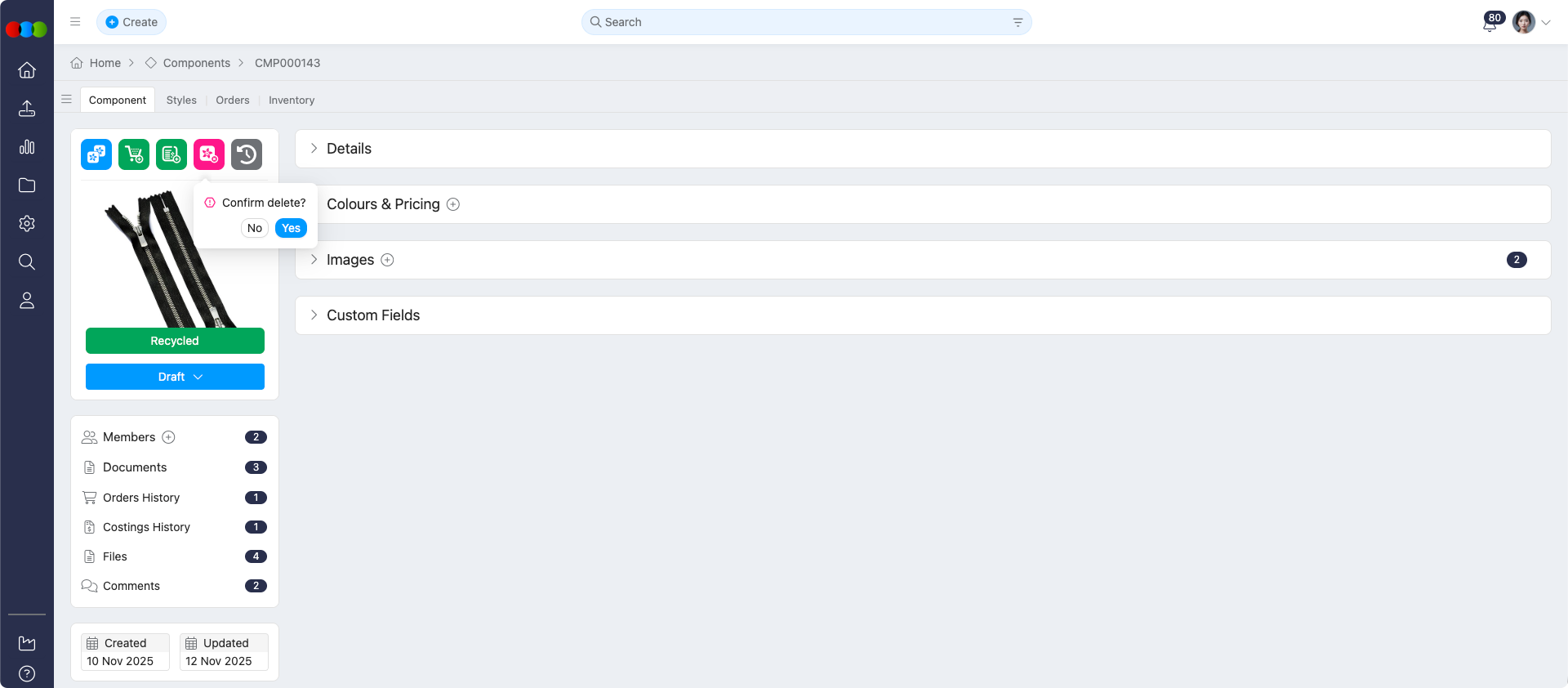 Delete Component Confirmation