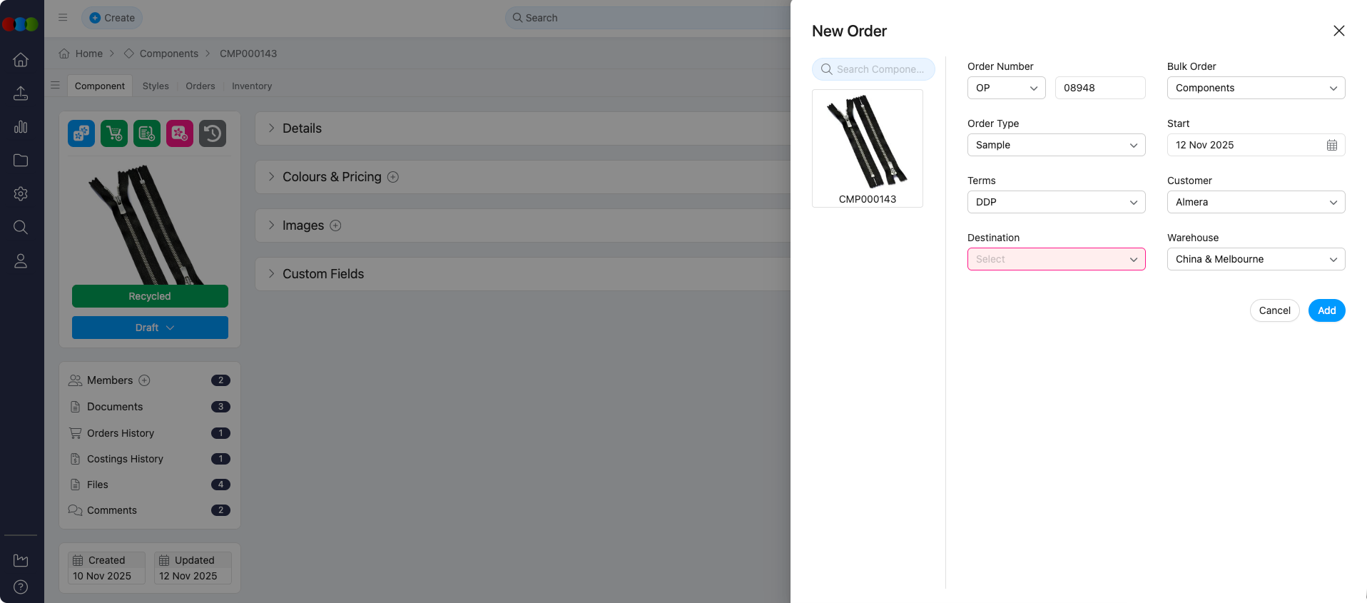Single Component Order