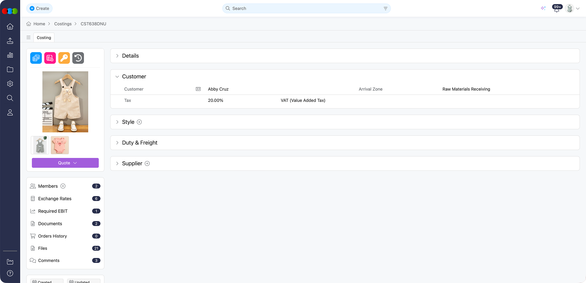 Costing Import Customer Section
