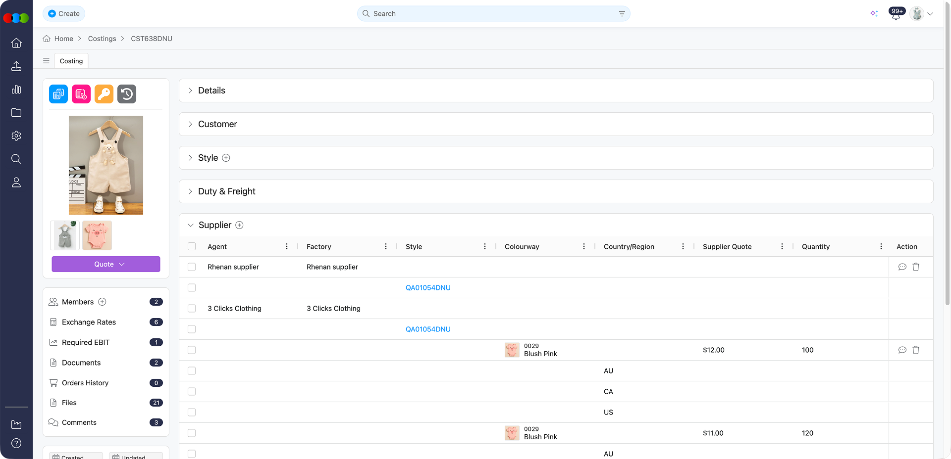 Costing Import Supplier Section