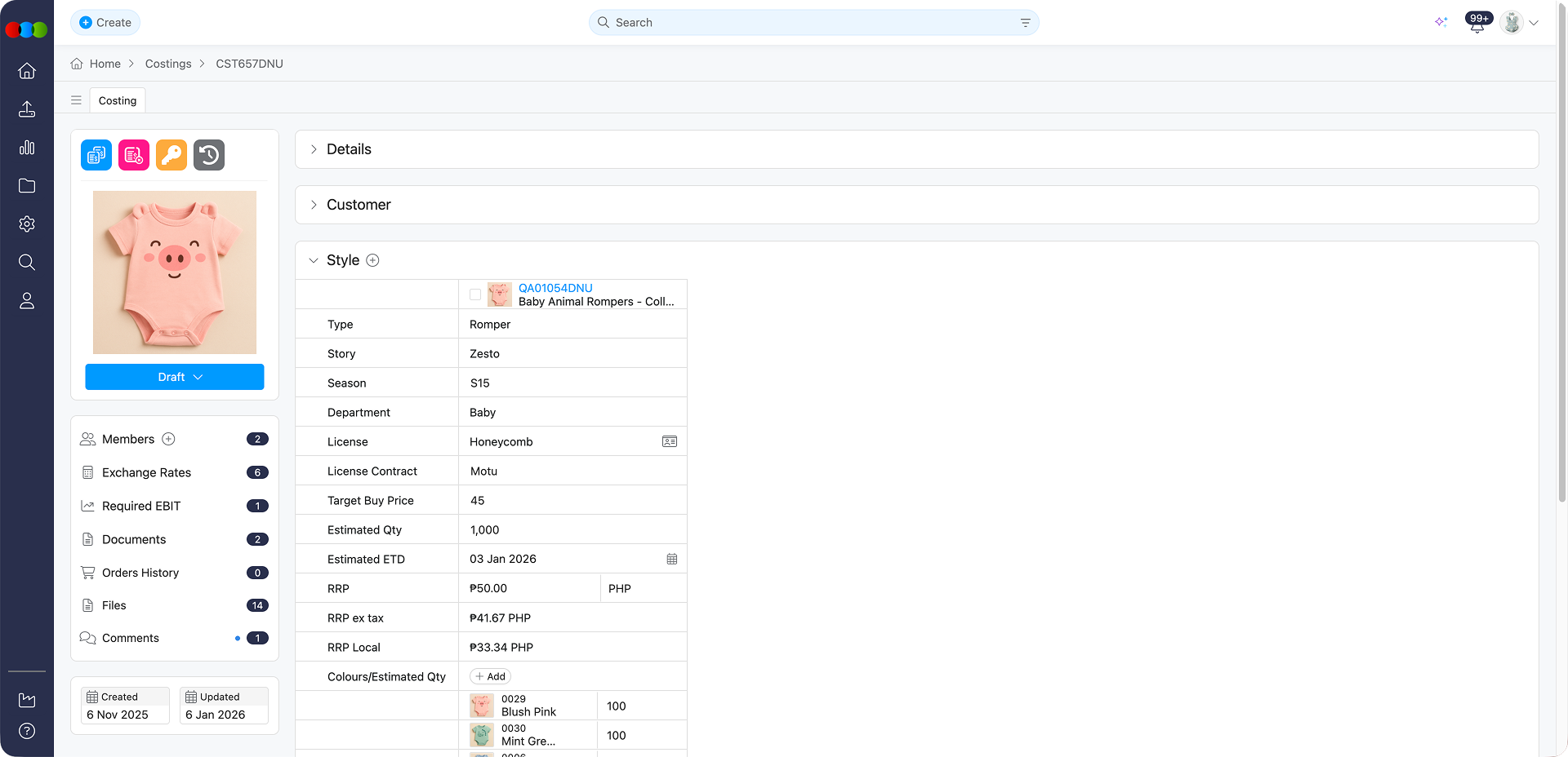 Costing Retail Style Section