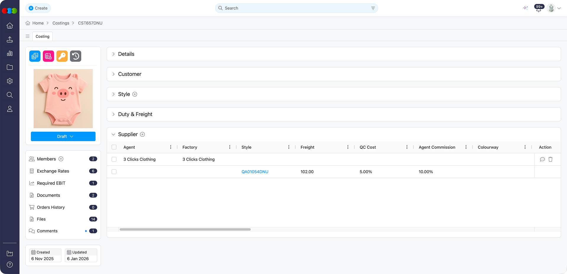Costing Retail Supplier Section