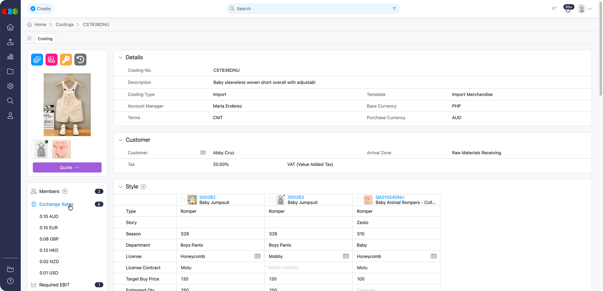Costing Exchange Rates