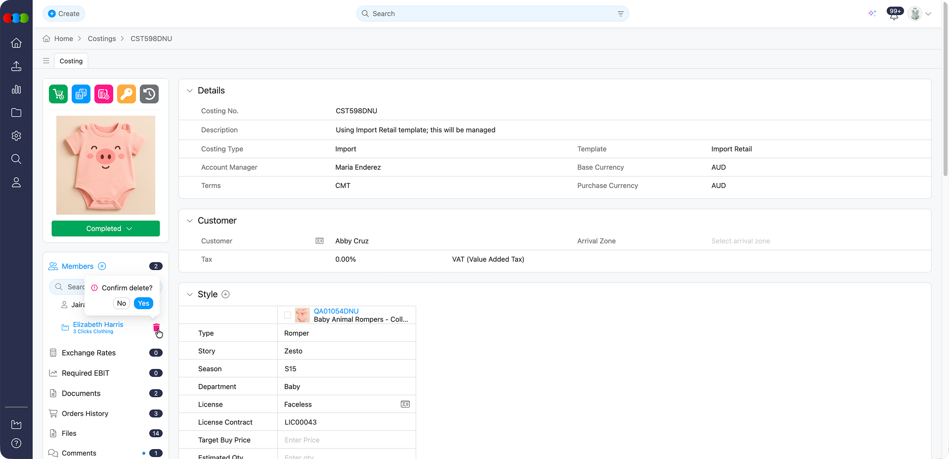 Costing Members Delete