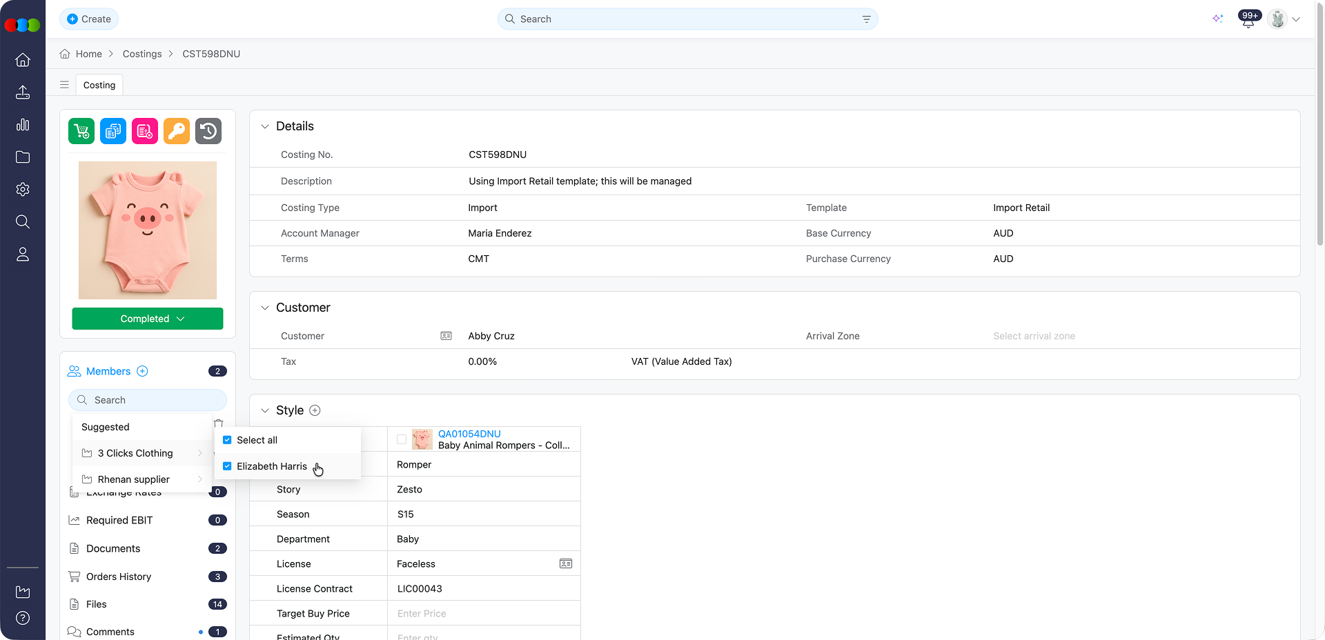 Costing Members Search
