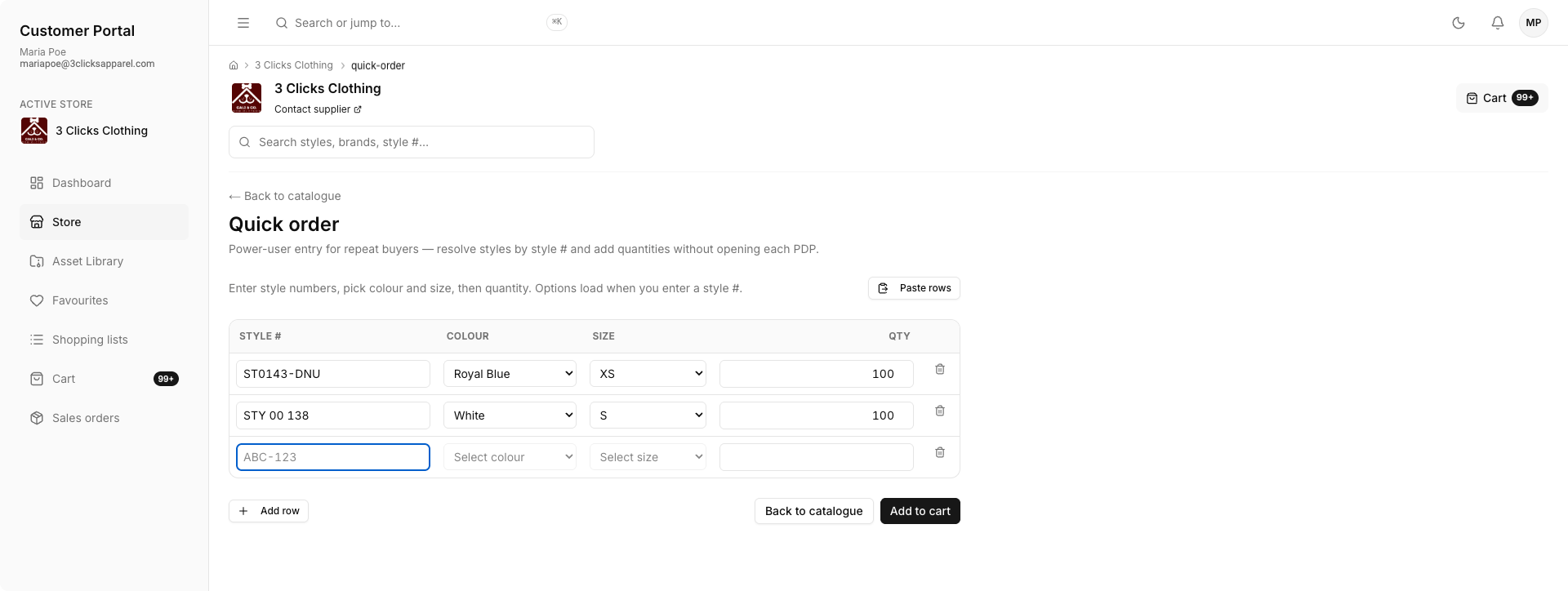 Customer Portal Quick Order
