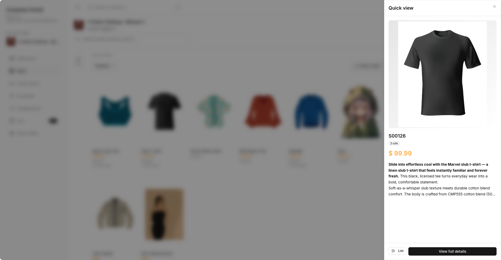 Customer Portal Store Style Quick View