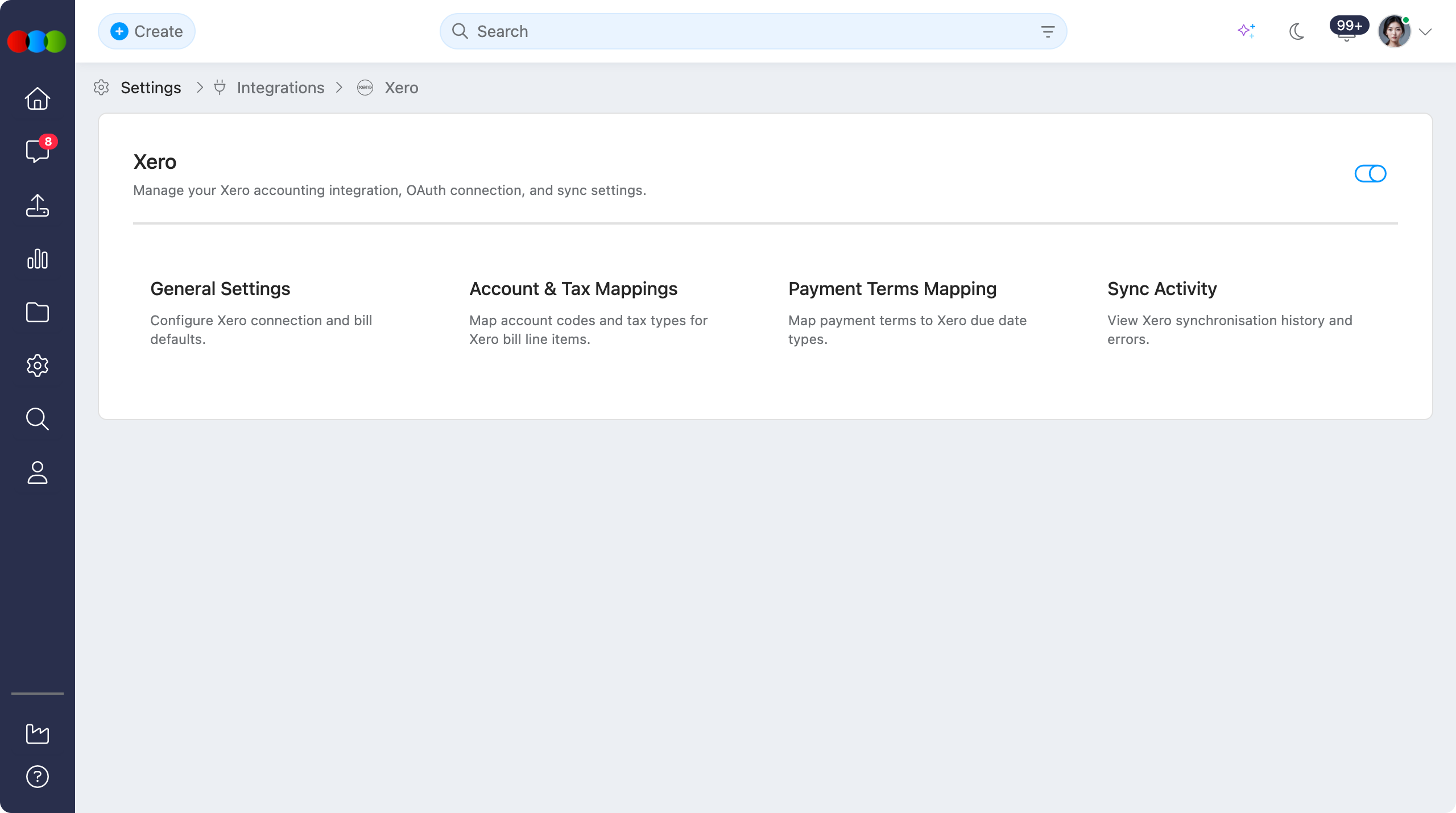 Site Settings > Integrations > Xero