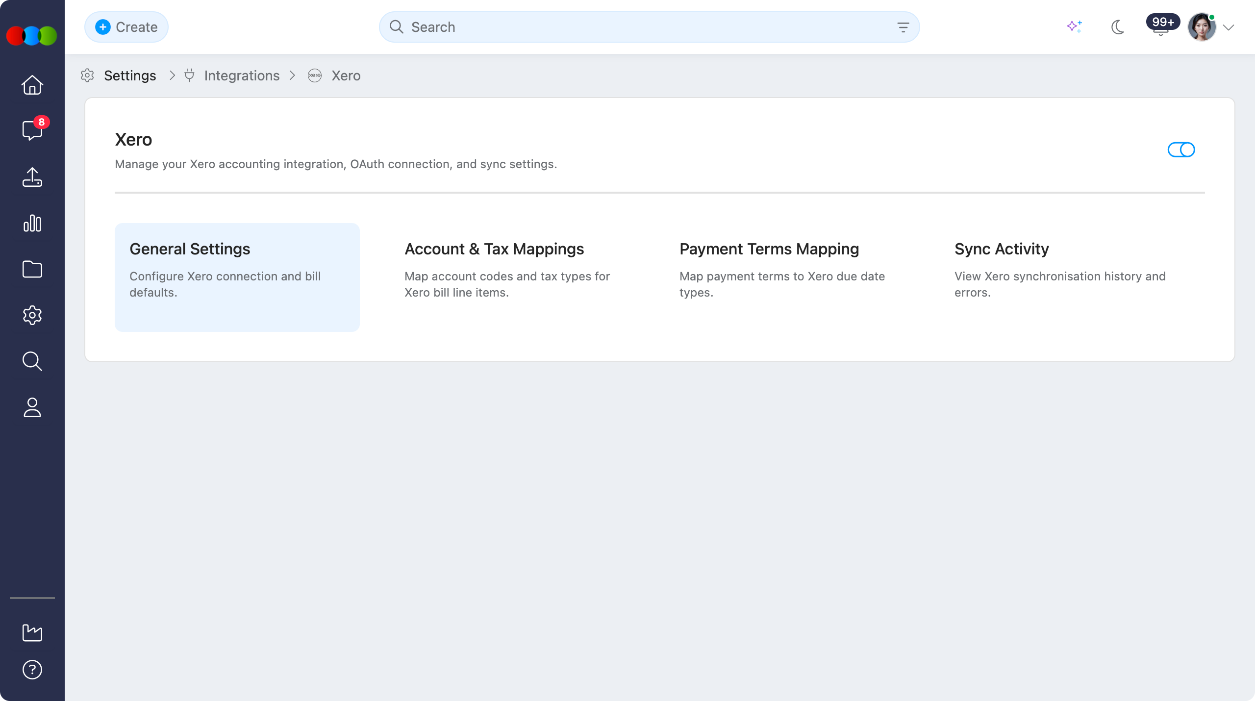 Integrations > Xero > General Settings