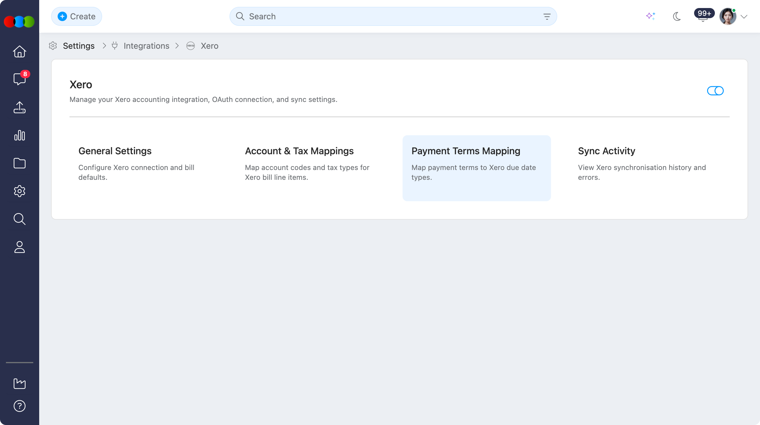 Site Settings > Integrations > Xero > Payment Terms Mapping