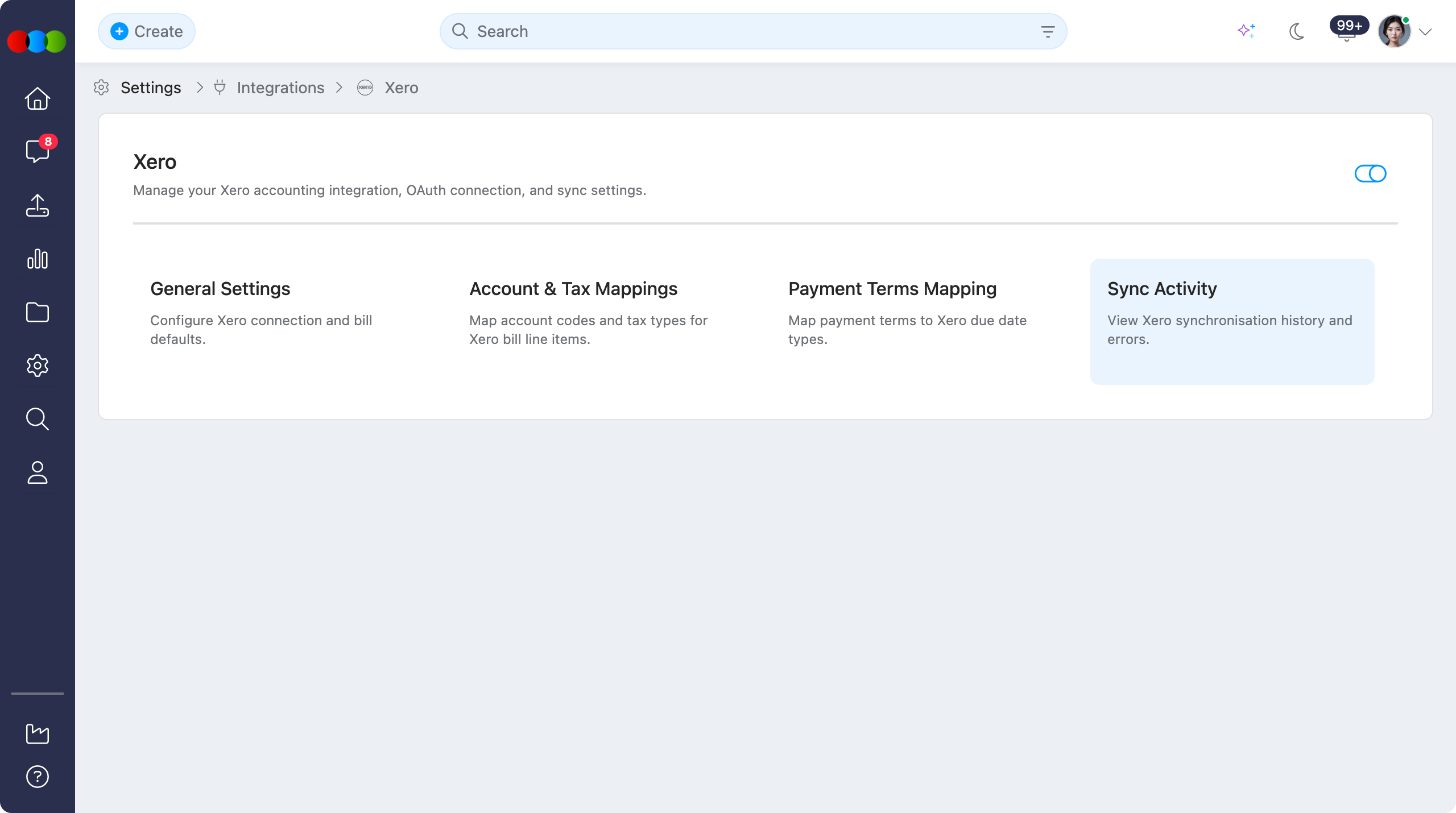 Site Settings > Integrations > Xero > Sync Activity
