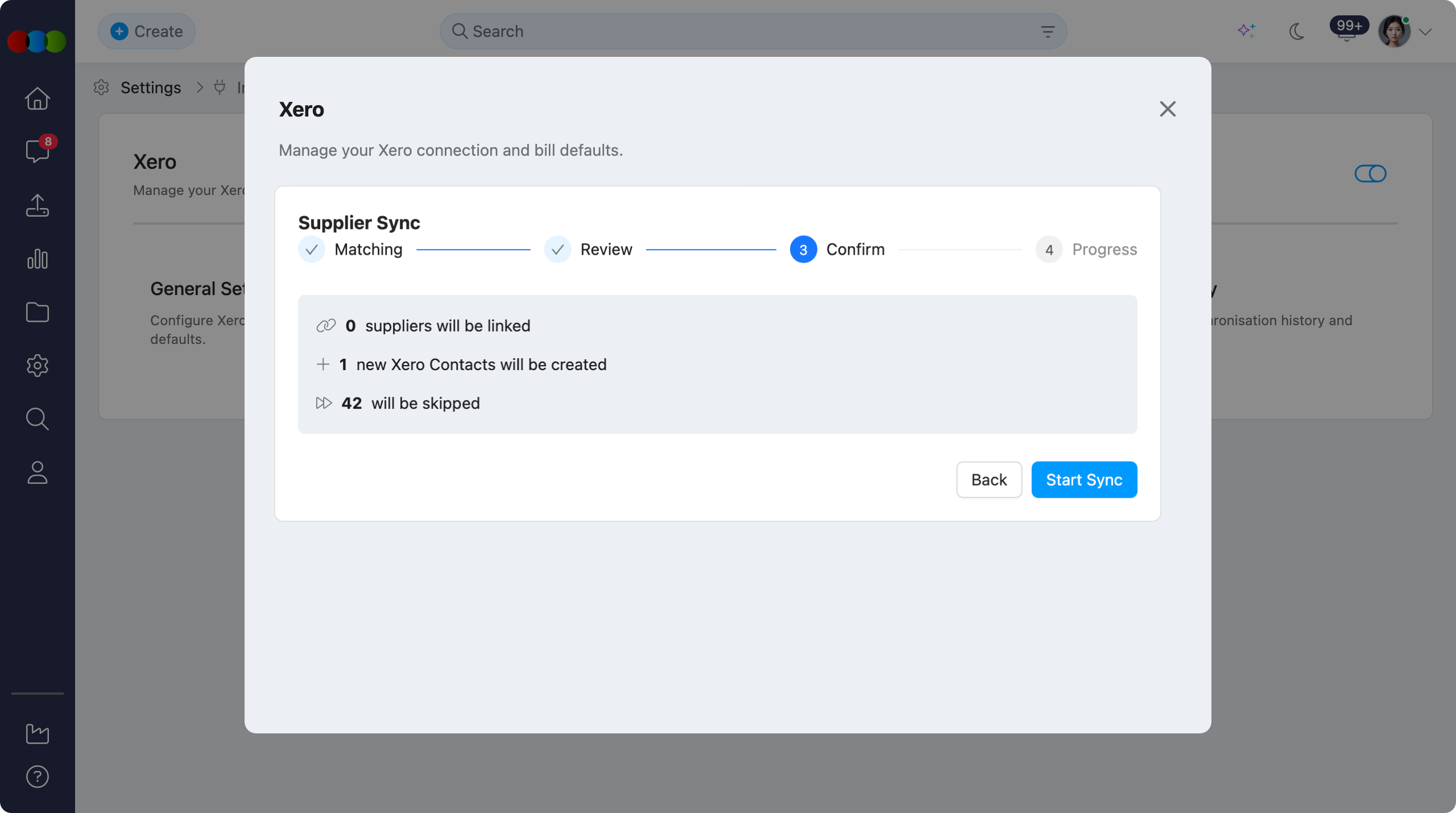 Xero > Supplier Sync > Confirm