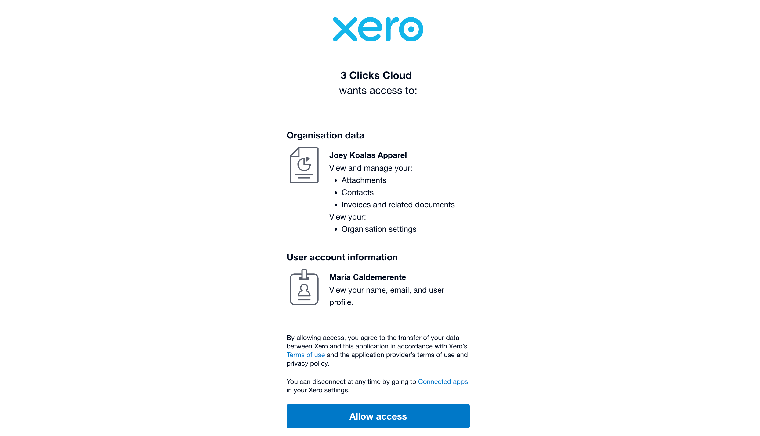 Xero > Allow access