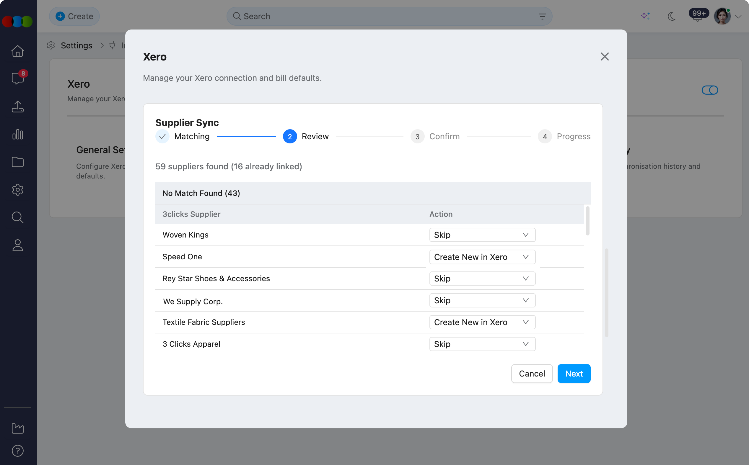 Xero > Supplier Sync > Review