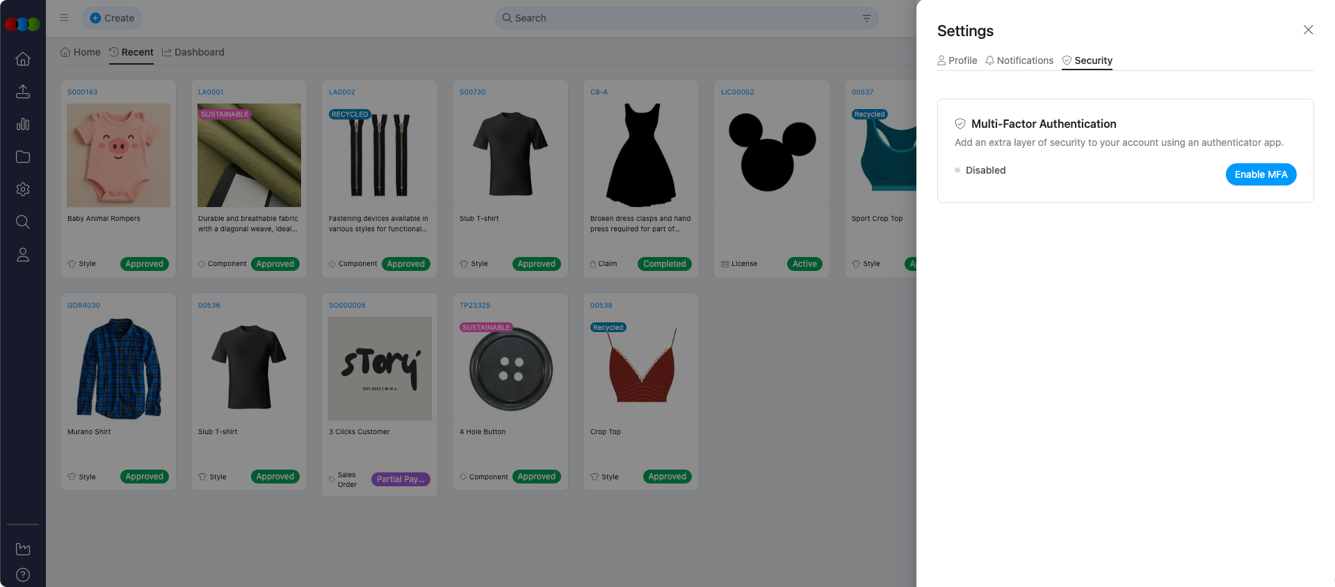My Profile > Security