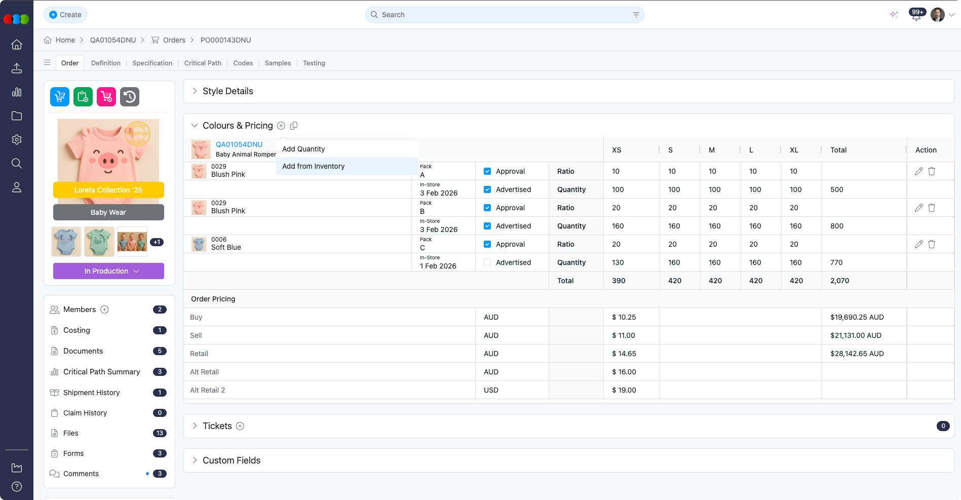 Add colour & quanity