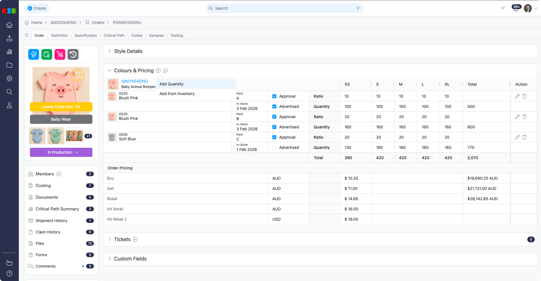 Add colour & quanity