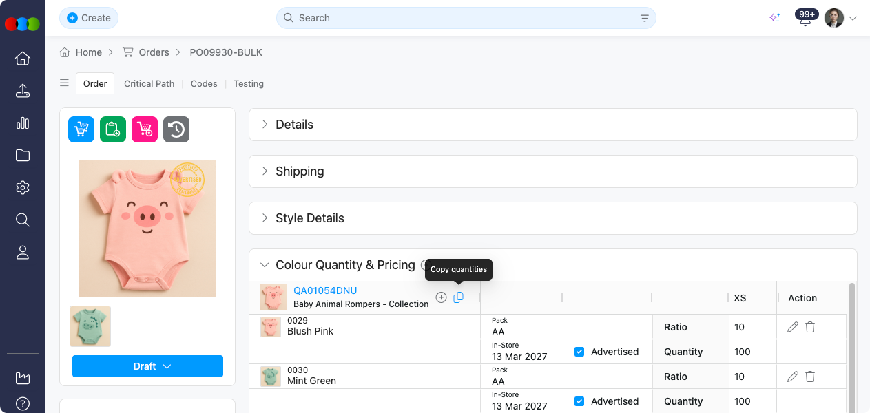 Copy Colour Quantity Pop-up