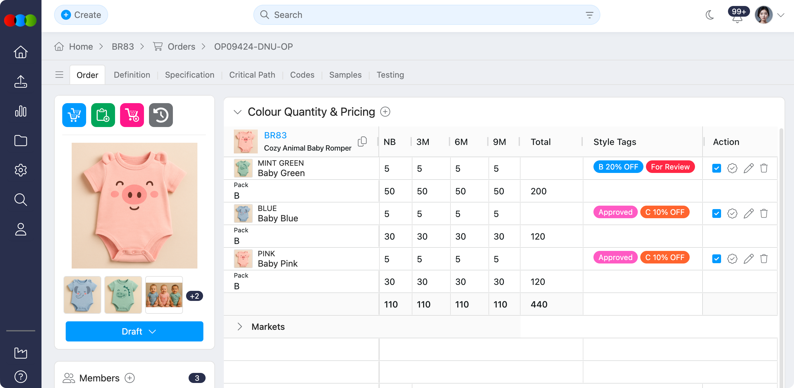 Order > Colour Quantity & Pricing > Style Tags