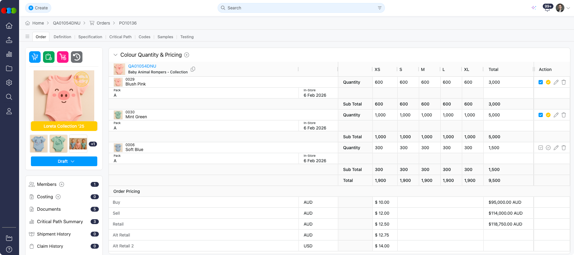 Colours & Pricing View without Ratio