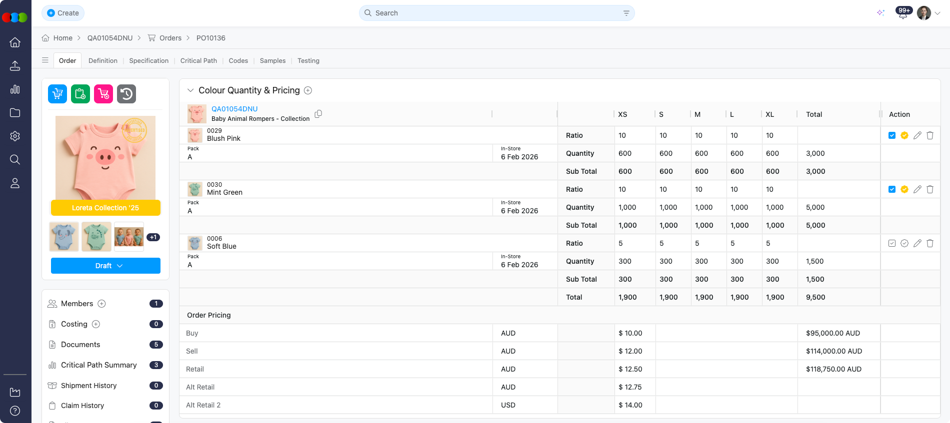 Colours & Pricing View