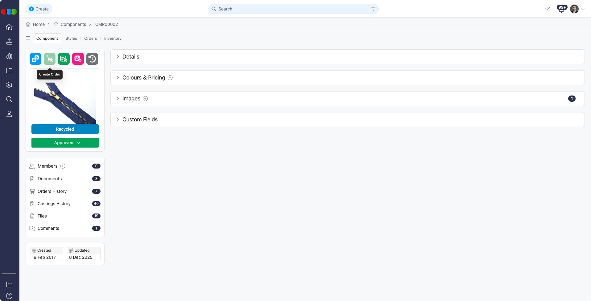 Order Create > Component