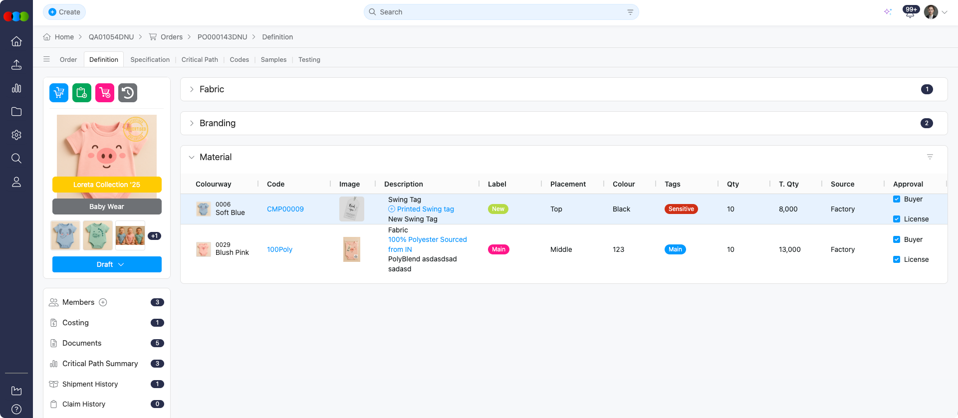 Order > Definition > Add Inventory