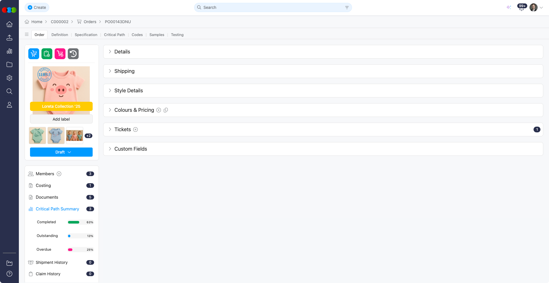 Critical Path Summary for Order