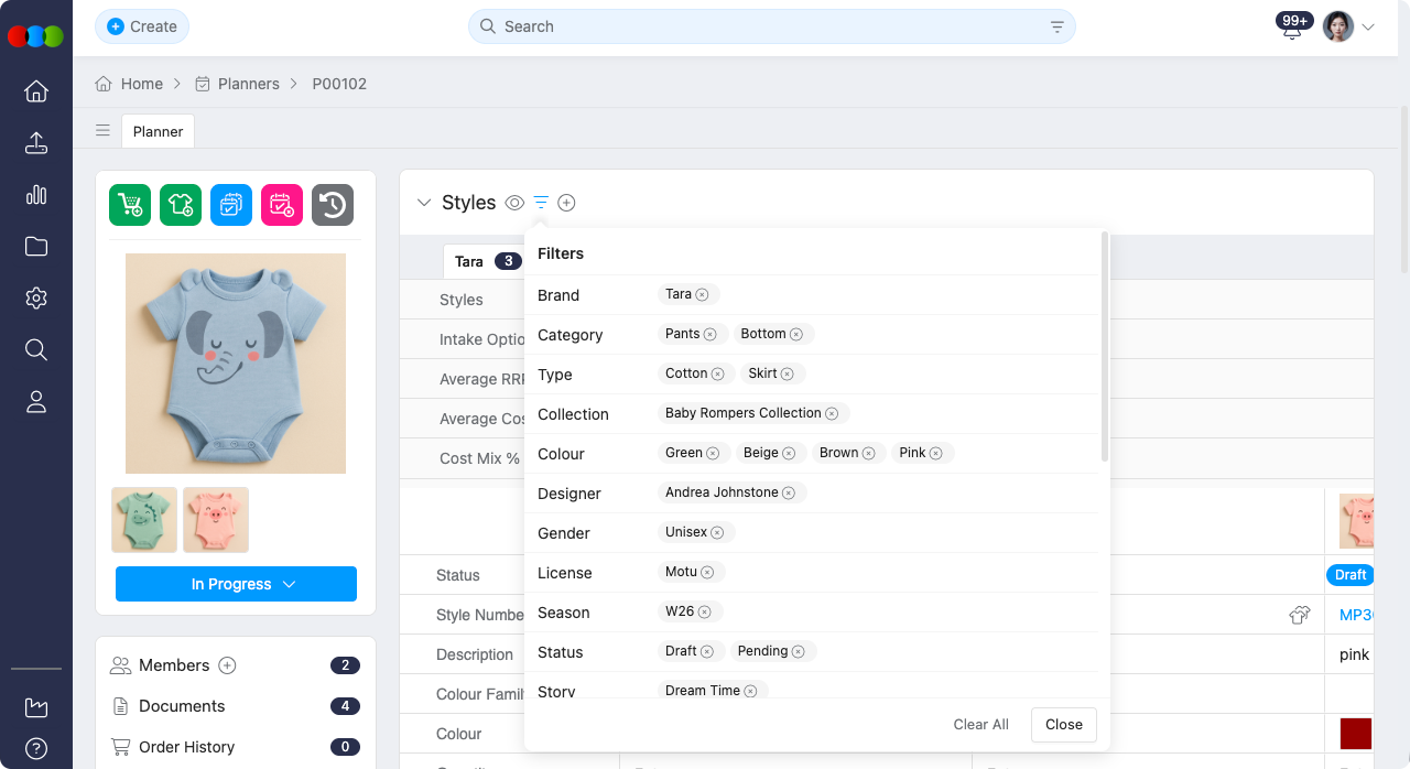 Planner > Styles > Section Filters