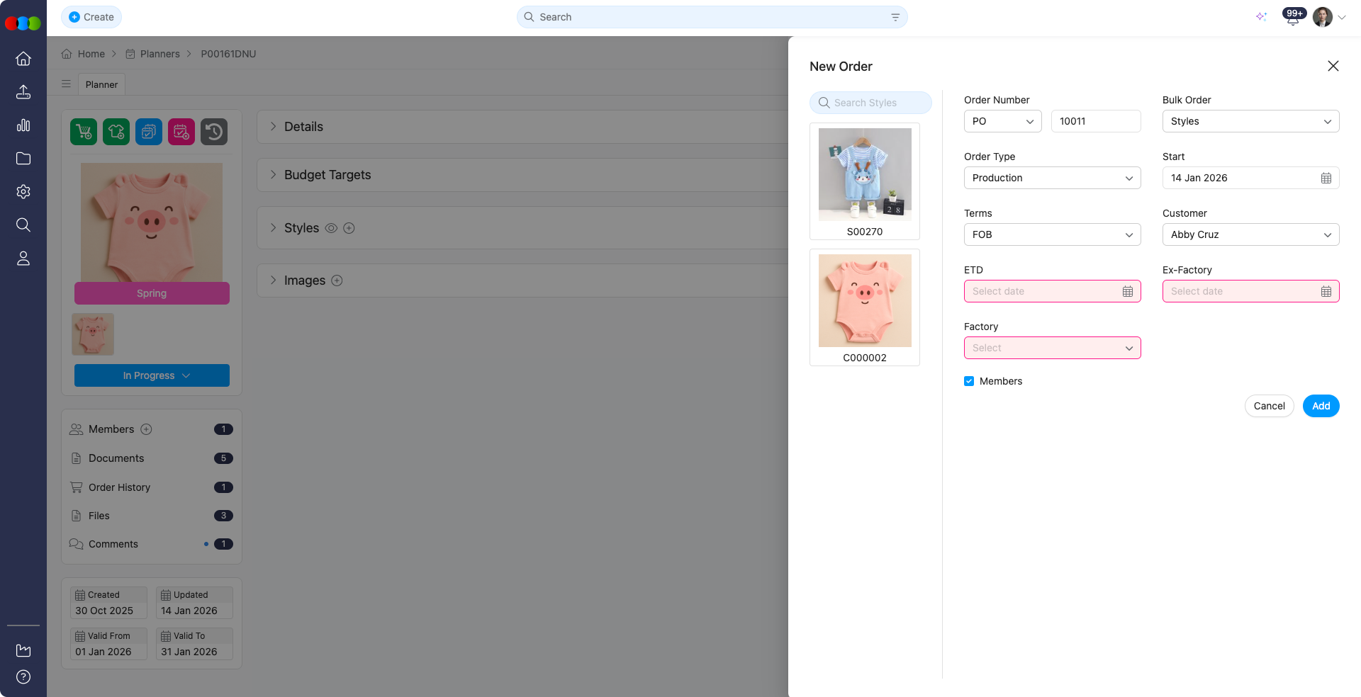 Order Creation Popup