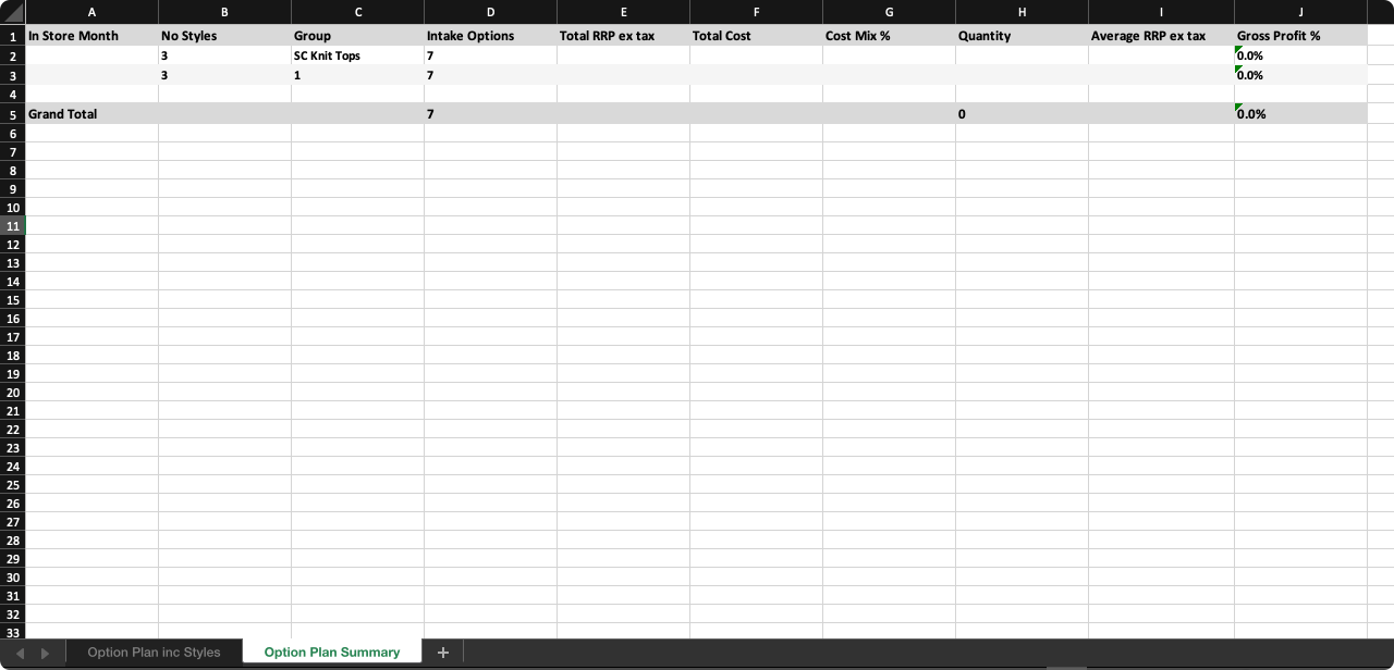 Planner > Option Plan Document > Option Plan Summary