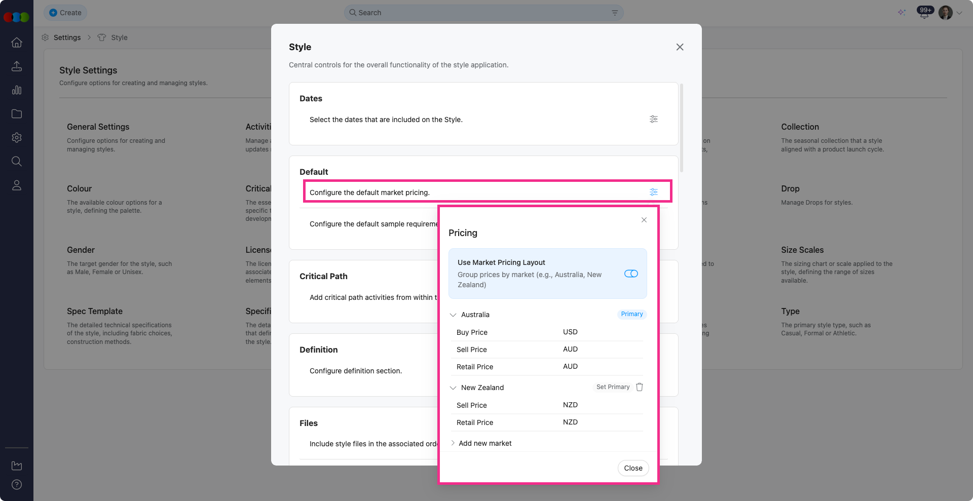 Default Pricing > Use Market Pricing Layout