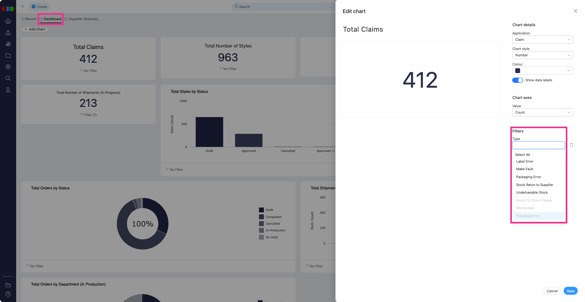 Dashboard > Application > Filters > Disabled Status