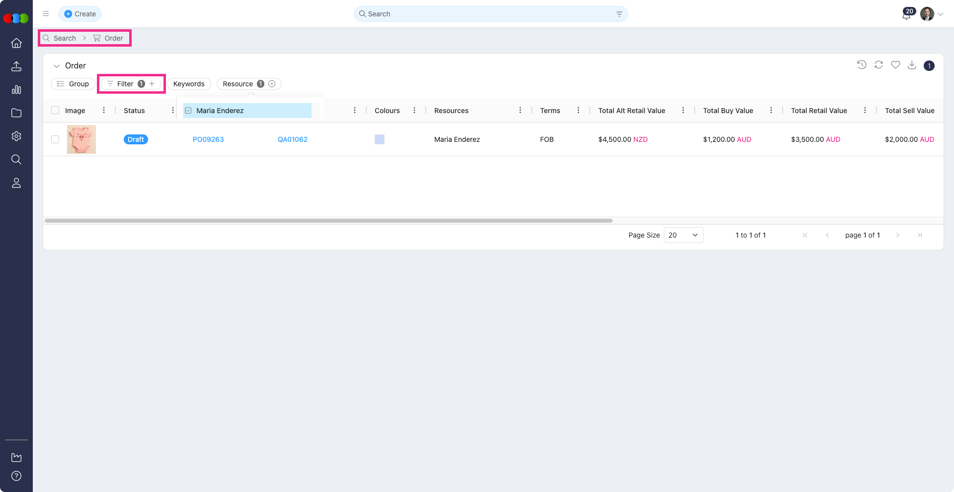Order > Resource Filter